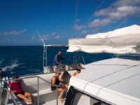 Our captain, who expertly guided us through 10 or 12 miles of open ocean to Rendevous Bay in Anguilla. The way out was against the wind and kind of choppy. Despite a breakfast of drammamine Paula&#39;s stomach was not quite enthralled with the experience.